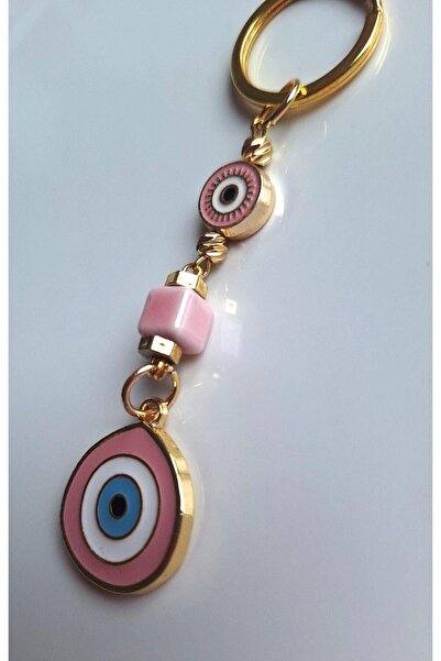 Svc Aksesuar Gift Big Evil Eye Beaded Candy Pink Keychain (10.5 cm)