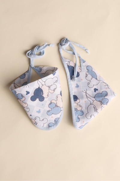 Bondberro 2'li Bebek Ve Çocuk Müslin Mama Önlüğü & Fular %100 Pamuk ( Mavi Balon )
