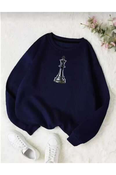 tkn your style Унисекс суитшърт с принт на шахматни фигури в моден дизайн