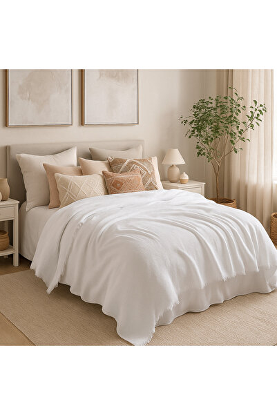 Tasarım Hb&Victory Muslin Bedspread 100% Cotton 4 Layers White Color Double Size 240X230 Cm.