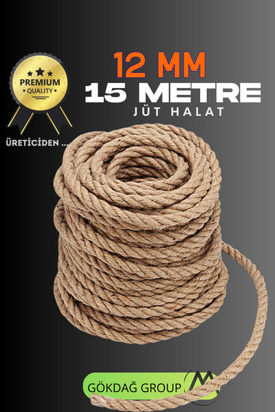 GÖKDAĞ GROUP 12 MM 15 Metre Jüt Halat Dekoratif Hasır İp Urgan Süs