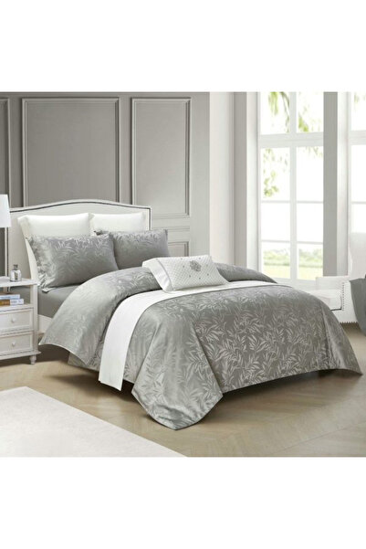 FIONNA.RO Premium Satin Bed Linen With Elastic Pattern - Light Grey