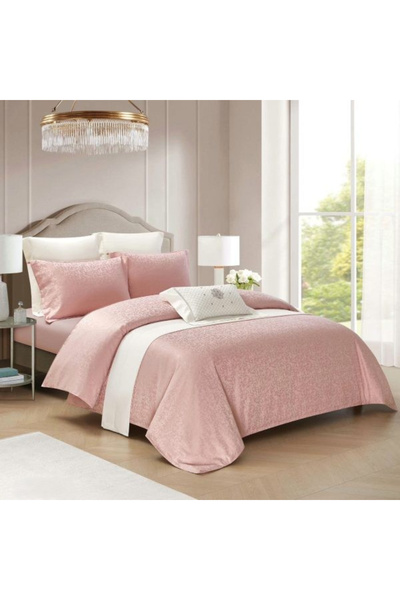 FIONNA.RO Lenjerii De Pat Din Satin Premium Cu Model Cu Elastic - Roz