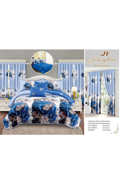 FIONNA.RO Fine Cotton Linen And Curtain Set - Flowers And Butterflies