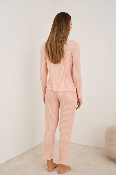 Siyah İnci Set de pijamale cu mâneci lungi, cu fundă de somon, 7937