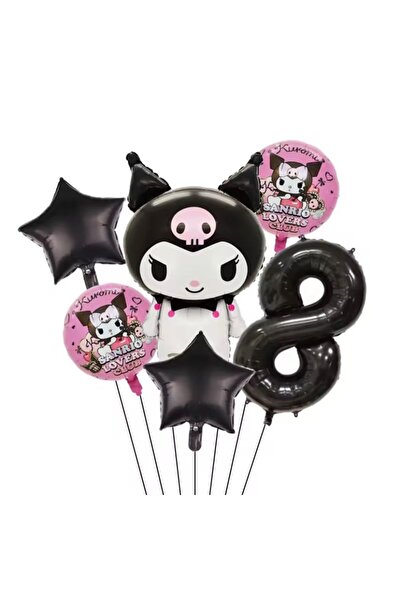 MFM مجموعة بالونات فويل بتصميم كورومي لعمر 8 سنوات، 6 قطع باللون الأسود