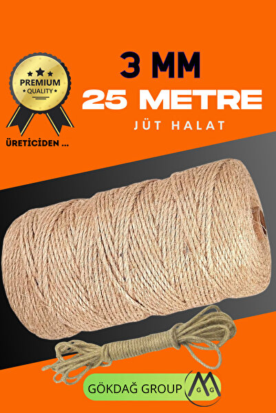 GÖKDAĞ GROUP 3 MM 25 Metre Jüt Halat Dekoratif Hasır İp Urgan Süs