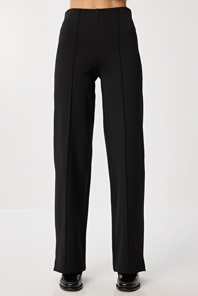 Lovelyİstanbul Şardonlu Çımalı İnterlok Pantolon LUB0239 SİYAH