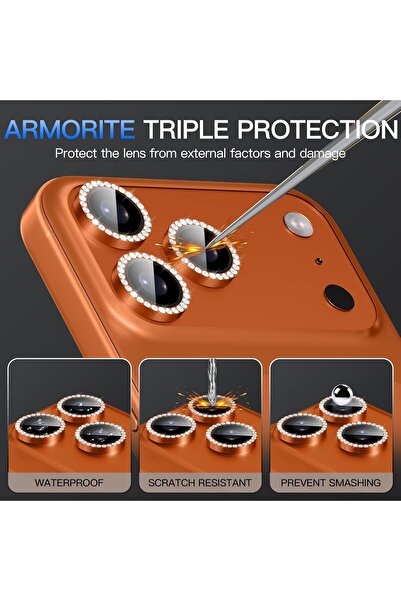 m.tk moveteck iPhone 17 Pro & iPhone 17 Pro Max Uyumlu Kamera Koruma Taşlı Lens Koruyucu Temperli Cam Koruma