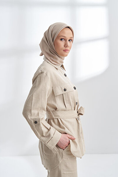 ARMANDA Premium Twill İpek Eşarp - Açık Vizon