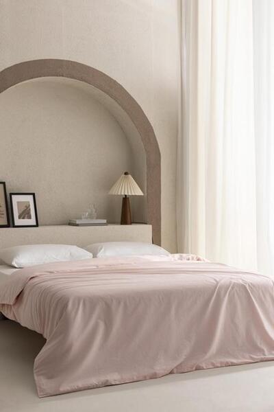 Madame Coco Manon Double 100% Cotton Ranforce Plain Duvet Cover - Powder