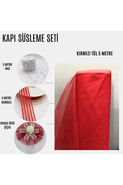 Fiyonks Atölye Decoration Set Package, 5 Meters of Tulle, 5 Meters of Ribbon, Decorative Flower, Door Decoration Tulle, Bundle Tulle