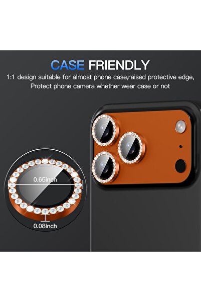 m.tk moveteck iPhone 17 Pro & iPhone 17 Pro Max Uyumlu Kamera Koruma Taşlı Lens Koruyucu Temperli Cam Koruma