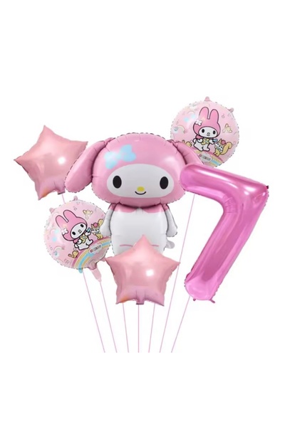 MFM Set de baloane din folie cu tematică Kuromi, 7 ani, 6 bucăți roz