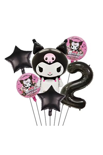 MFM Set de baloane din folie cu tematică Kuromi de 2 ani, 6 bucăți negru