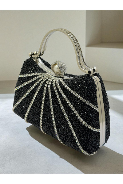 Wedding Fashion Black Color Fully Stone Women's Evening Dress Bag