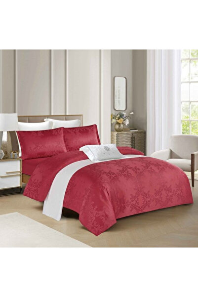 FIONNA.RO Premium Satin Bed Linen With Elastic Pattern - Red