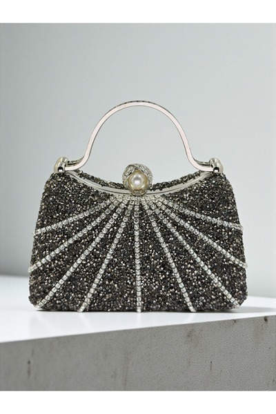 Wedding Fashion Anthracite Gray Platinum Color Full Stone Women's Evening Dre...