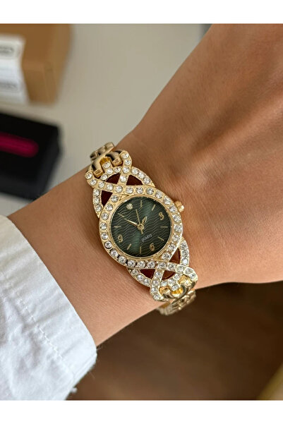 RoseandRoses ساعة يد نسائية من كوينسي ستون كيس باللون الذهبي (مينا أخضر)
