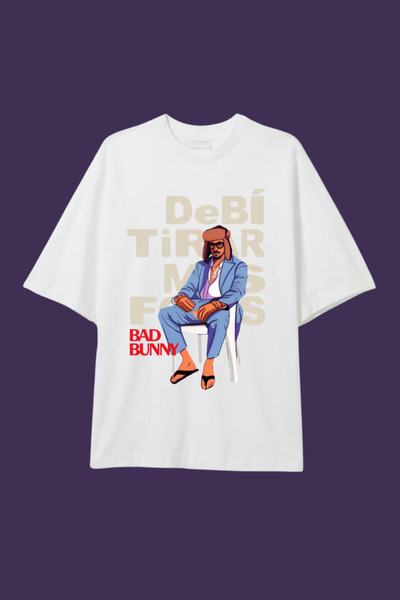 Dupe Design Tricou alb oversize cu imprimeu Bad Bunny