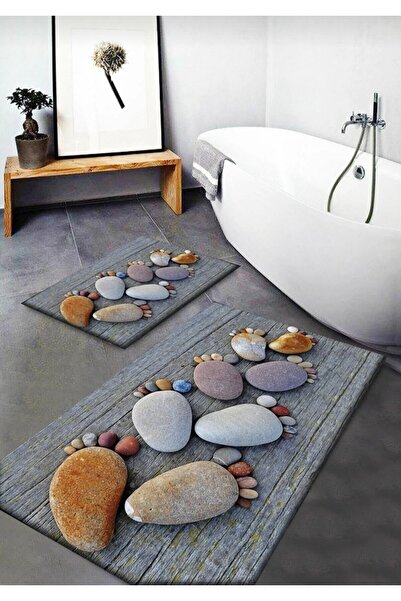 Home Su emici Kaymaz tabanlı 2li banyo paspas takımı sünger dolgulu yumuşak d...