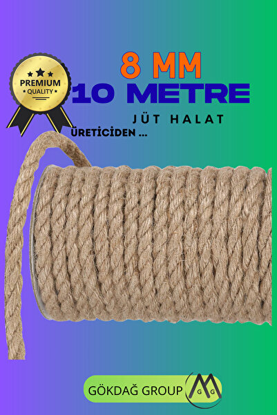 GÖKDAĞ GROUP 8 MM 10 Metre Jüt Halat Dekoratif Hasır İp Urgan Maket