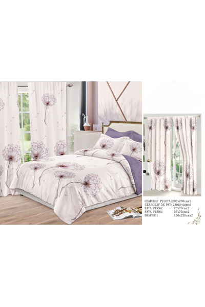 FIONNA.RO Fine Cotton Linen And Curtain Set - Lilac Papadie