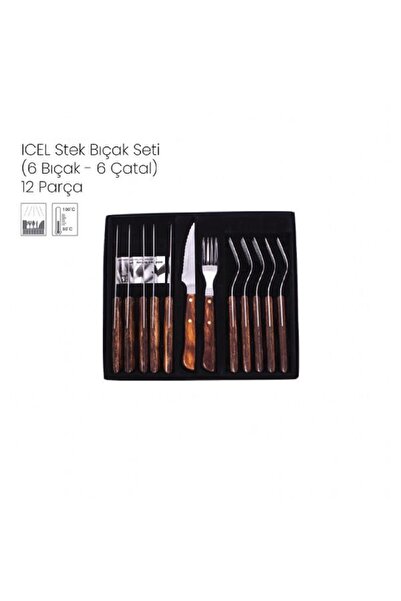 ICEL STEAK AHŞAP SAPLI BIÇAK VE ÇATAL SETİ 6 TAKIM