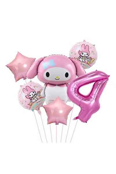 MFM Set de baloane din folie cu tematică Kuromi pentru 4 ani, 6 bucăți roz