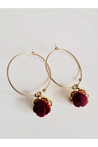 DEVİ fashion Velvet Rose Hoop Earrings 4 cm