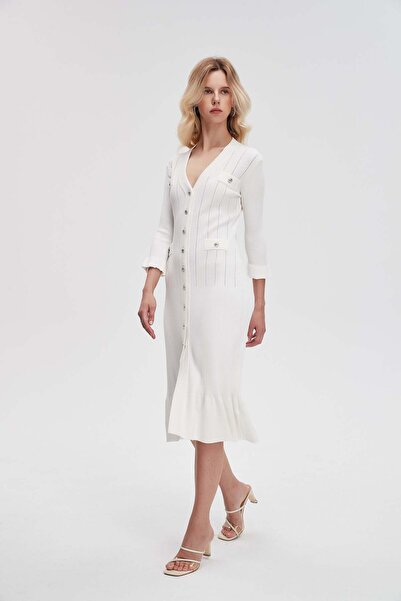 Livia فستان نسائي متوسط ​​الطول بأزرار أمامية