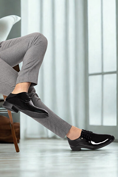 GÜR MODA AYAKKABI RUGAN AYAKKABI GÜNLÜK ORTOPEDİK TAM SİYAH KAYMAZ TABAN DAMATLIK KLASİK AYAKKABI