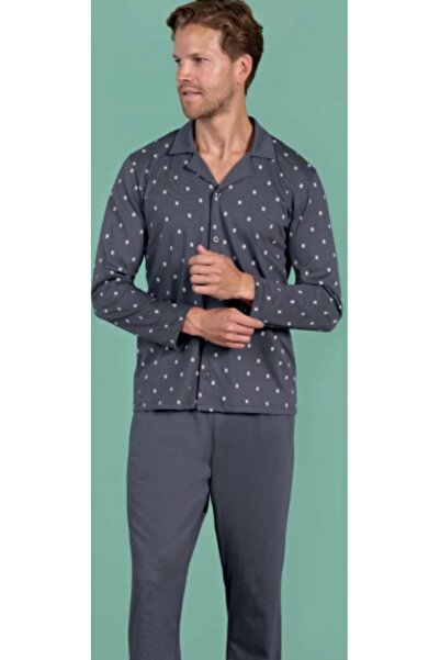 Pijadore 100% Cotton Front Buttoned Long Sleeve Men's Pajama Set Plus Size Option