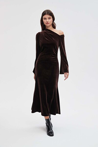 Livia فستان ميدي سادة بأكمام طويلة للنساء