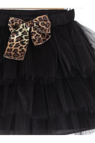 Zekids Fusta tutu cu model leopard pentru fetiță, cu detaliu de fundă