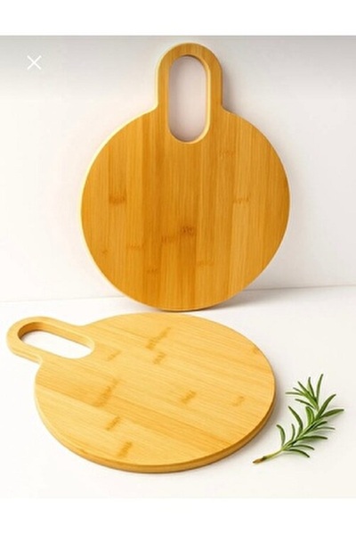 Bycomo لوح تقطيع خشبي دائري من الخيزران - لوح تقطيع بمقبض = 28 × 35 سم