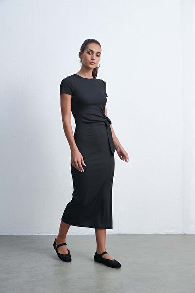 Livia فستان ميدي سادة نسائي مع فيونكة