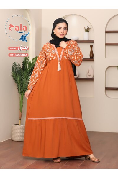 Hala جلابية استقبال مطرزة ومصنوعة من قماش الكتان الخفيف والناعم يمنحك شعورًا ...