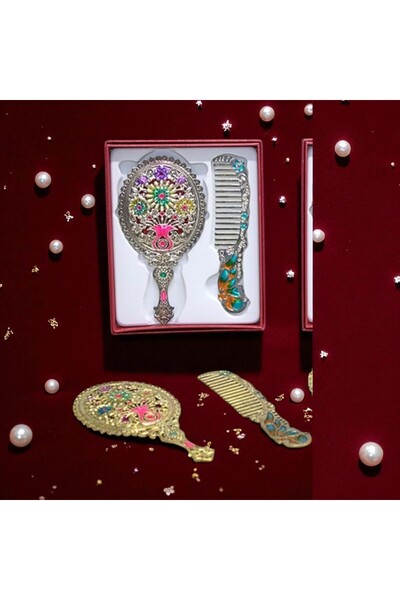 Kuzey Tacı Σετ καθρέφτη & χτένα με αντίκες σχέδια λουλουδιών Μικρού μεγέθους Special Production Vip