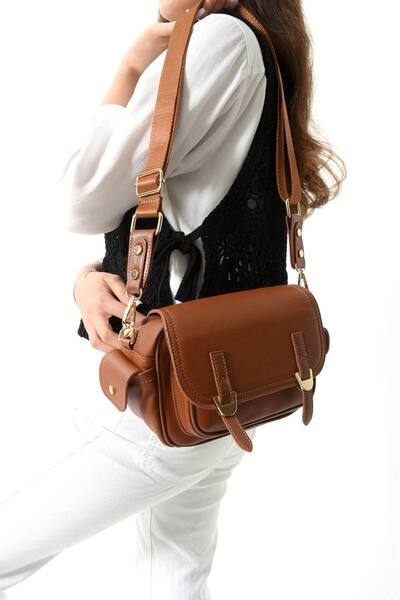 Çanta Trend Tan Women's High-Quality Leather Double Buckle Crossbody Shoulder...