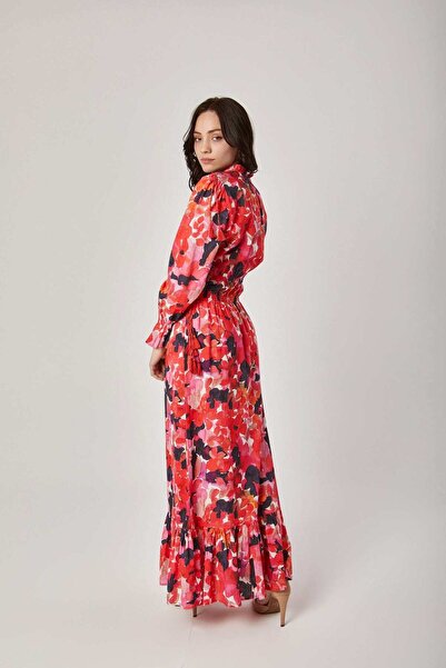 DALYDRESS Women's Long Printed Waist-Tie Dress