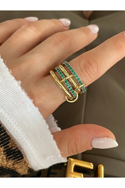 Pinery Jewels خاتم نسائي بأربعة صفوف من الأحجار الكريمة ثنائية اللون، مقاس 7-8