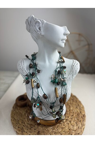 SEDEF TAKI Yeşil doğaltaşlı uzun kolye