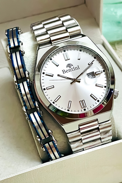 Bentini YENİ SEZON GÜMÜŞ RENK ÇELİK KORDON ERKEK KOL SAATİ BABALAR GÜNÜ HEDİYESİ SEVGİLİLER GÜNÜ HEDİYESİ