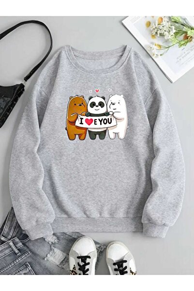 tkn your style Hanorac oversize unisex cu imprimeu cu ursuleți drăguți cu inimă