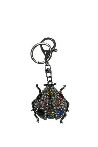 MD Moda Accessories Gray Stone Sparkling Ladybug Keychain