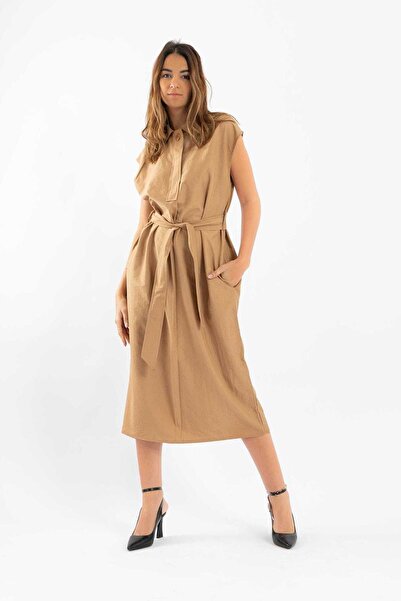 CARINA فستان نسائي متوسط الطول مع حزام خصر