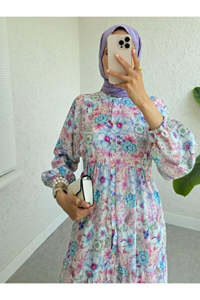 HİJABAYA Φόρεμα με μισό κουμπί με ελαστική λαβή και σχέδιο
