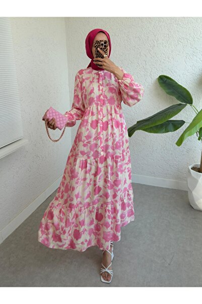 HİJABAYA Φόρεμα με μισό κουμπί με ελαστική λαβή και σχέδιο