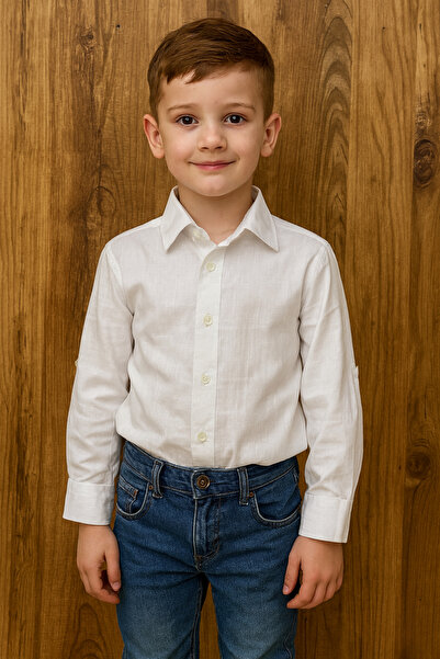 nacar çarşı Момчешка ленена риза с дълги ръкави – за ежедневно носене и специ...